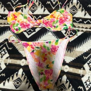 PacSun Pink and Yellow Floral Bikini